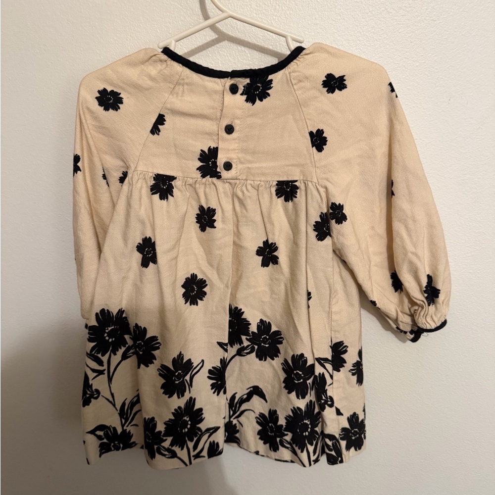 Zara Cream and Black Floral Kids Dress - Picture 2 of 2